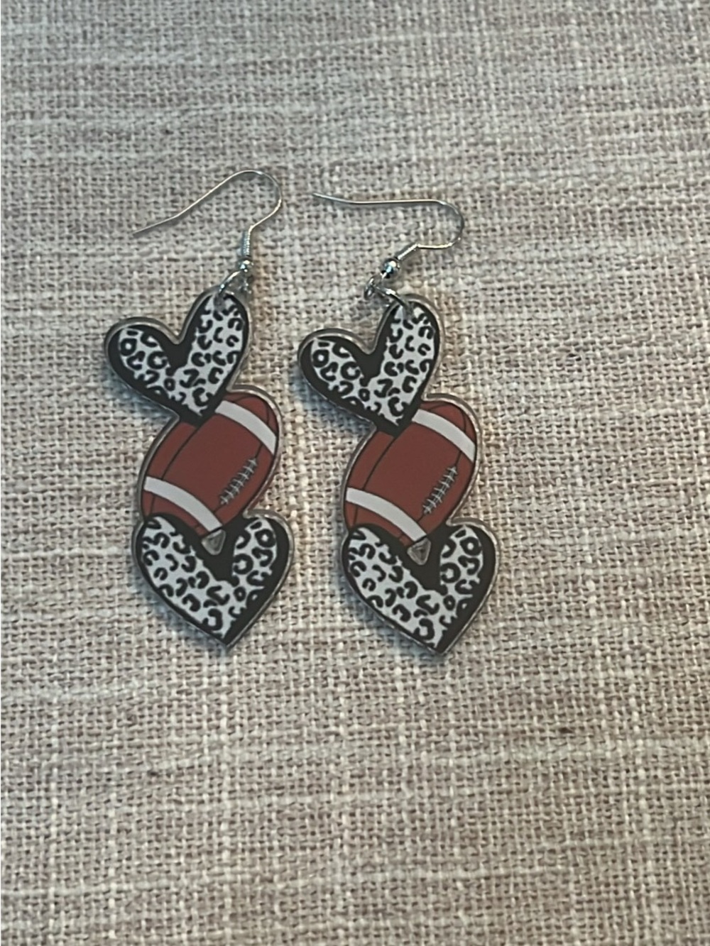 Leopard Heart & Football Dangle Earrings - NEW